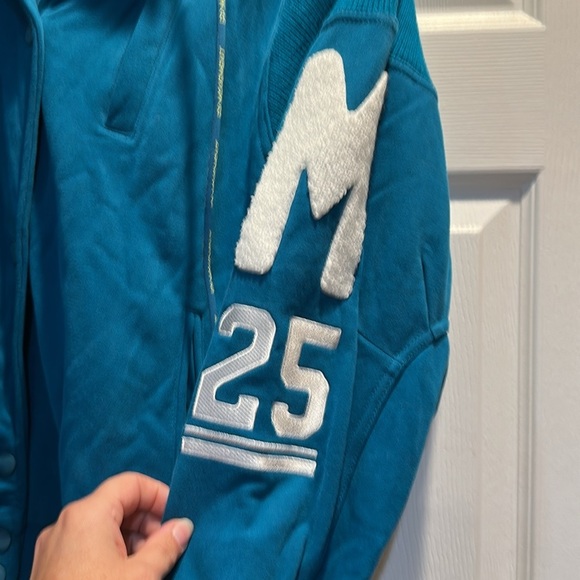 Free People FP Movement Post Up Teal Varsity Sweatshirt Jacket S Hoodie - Picture 7 of 12